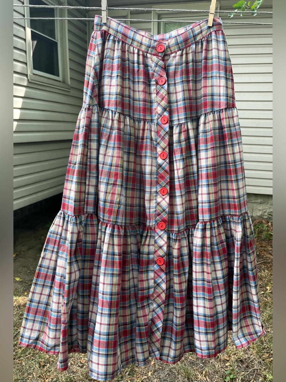 Vintage Tiered Plaid Button-Front Skirt XS Size 24